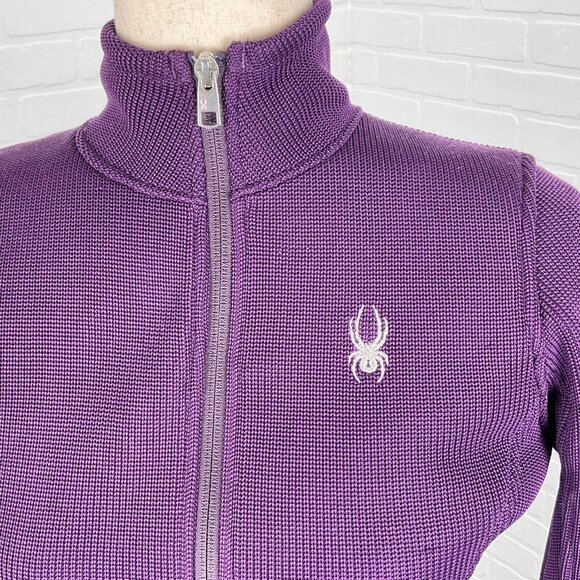 Spyder Jacket Women XSmall Purple Full Zip Heavy Knit Racing Moto Classic - Picture 2 of 13